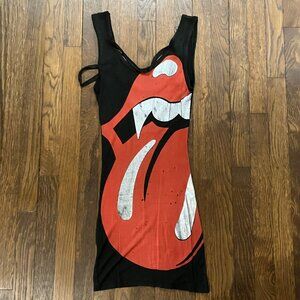 RARE Y2K Buddhist Punk slinky bodycon dress Rolling Stones Licks 2003 tour XS